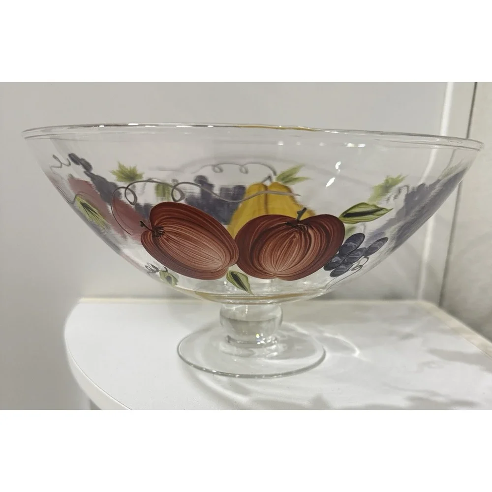 Vintage Victradco Hand Painted Fruit Grove Pedestal Bowl 9